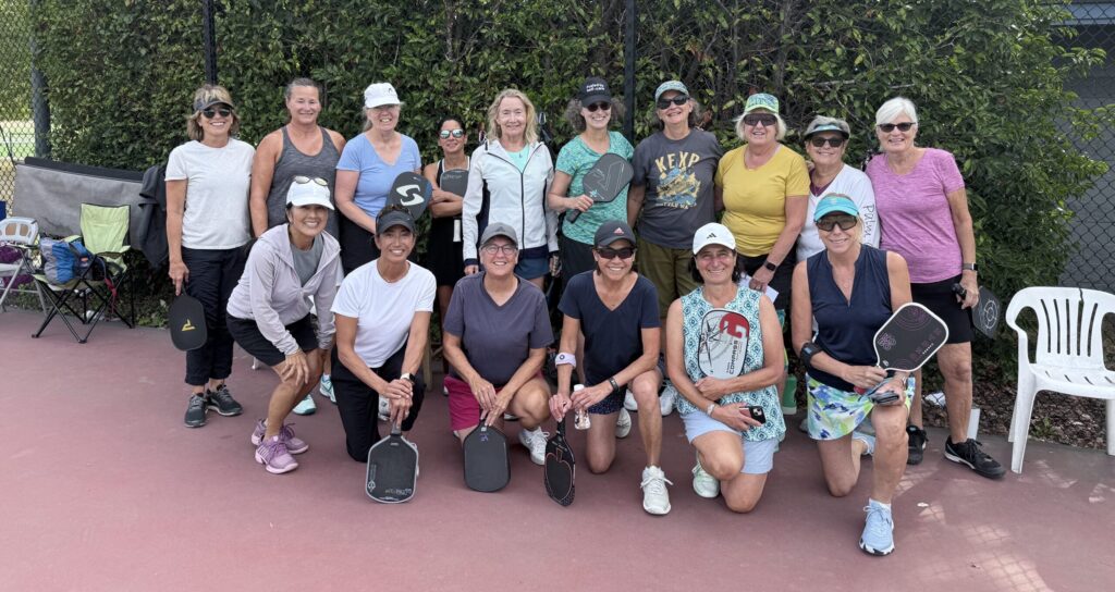 Group of female pickleball players at Shoreline courts